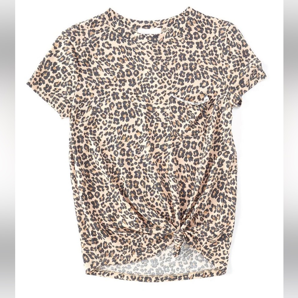 NWT Gianni Bini Girls Knit Leopard Print Tie Front Pocket Tee